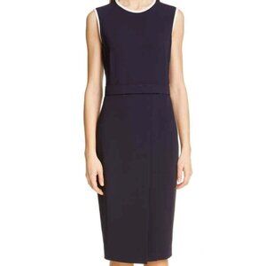 MaxMara Navy Belted Sheath Dress with Ivory and Pink Trim, Size 8